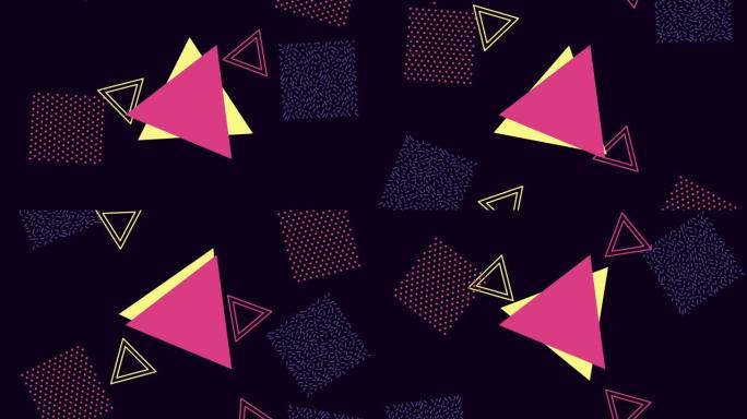 孟菲斯动画风格彩色三角形三维动画