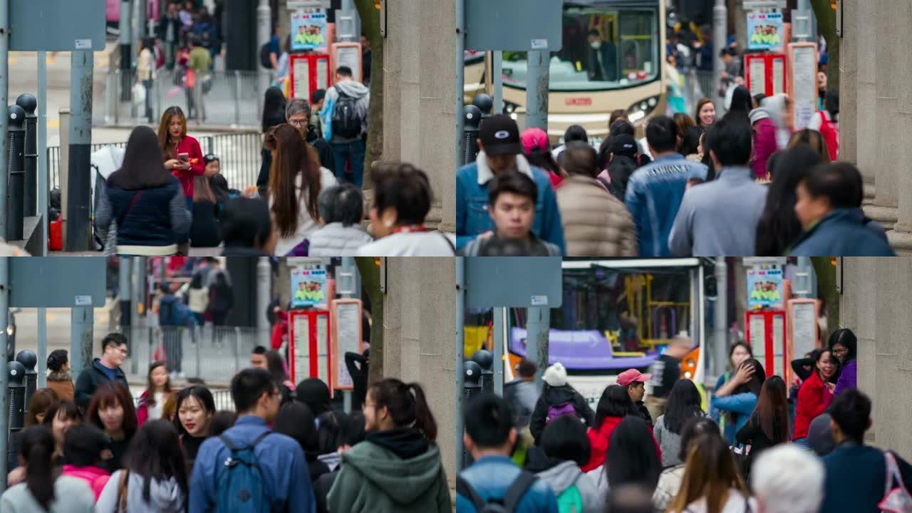 4k延时 (4096x2160): 人们在香港的人行道上行走。(APPLE PRORES 422(H