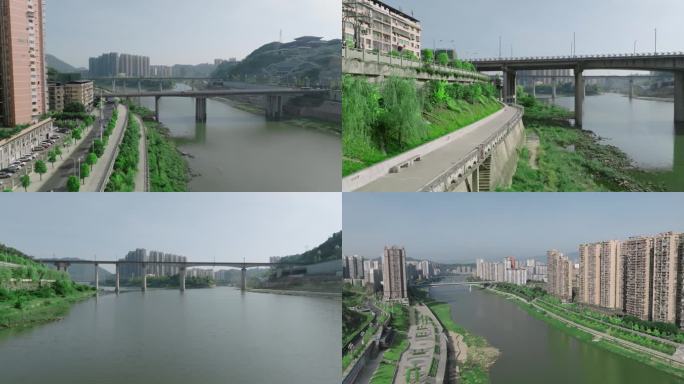 城市，桥梁，河边，楼房 4k