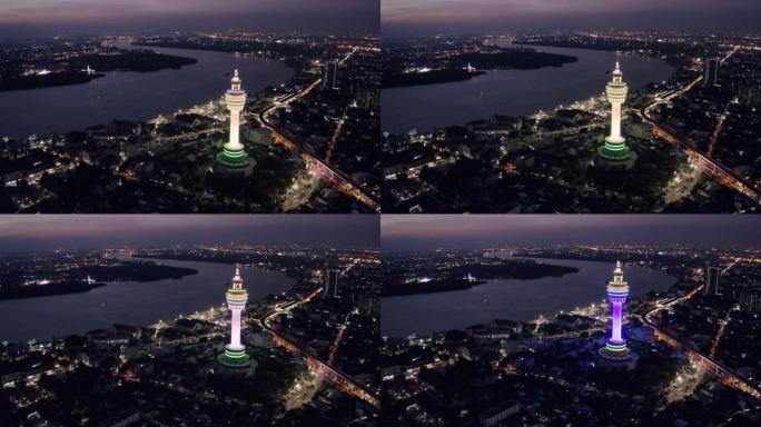 泰国samutprakarn省4k分辨率鸟瞰塔和城市景观