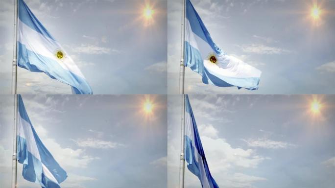蓝天上的阿根廷国旗。