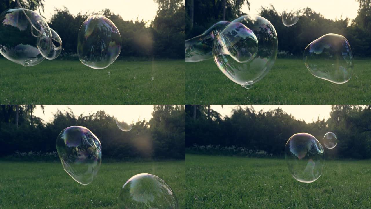 公园里的泡泡。夏季乐趣