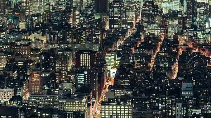 T/L HA PAN夜间照明摩天大楼和居民区/纽约