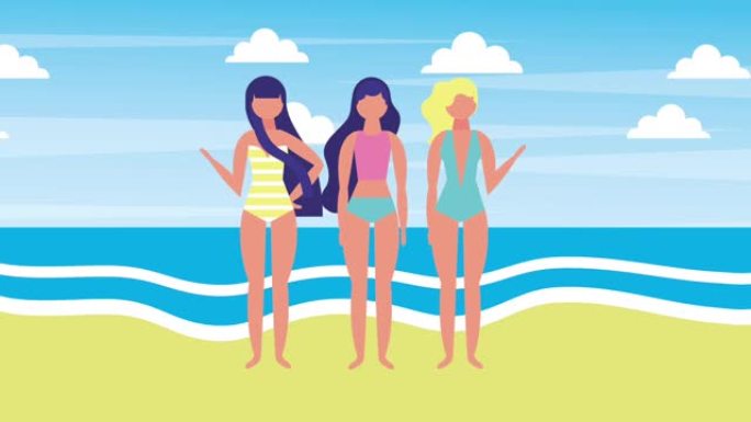 夏季相关时间美女动画沙滩卡通少女比基尼少