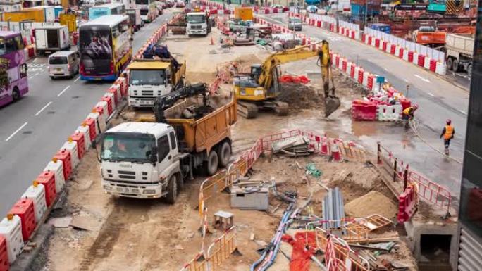 4k时间流逝: 香港的建筑工地。城市和建筑