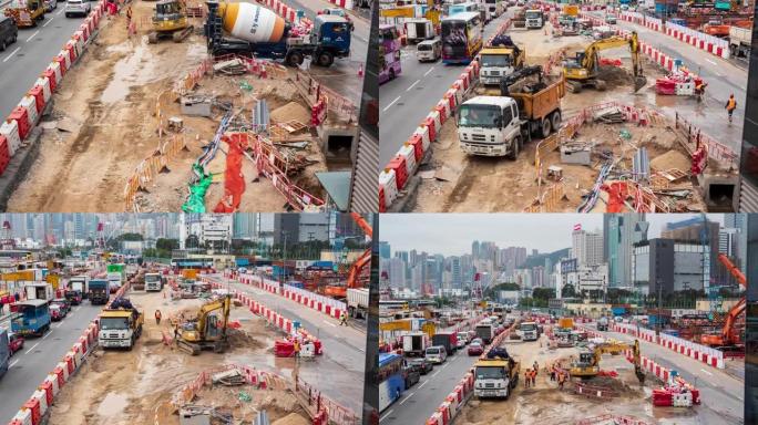 4k时间流逝: 香港的建筑工地。城市和建筑