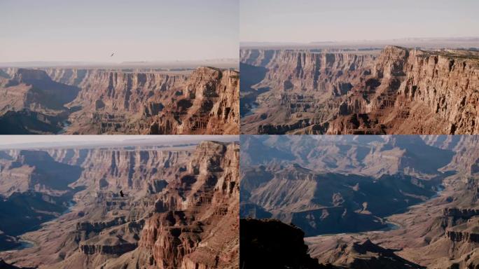 令人惊叹的全景背景拍摄大鹰飞越雄伟大峡谷国家公园的史诗般的阳光明媚的景色。