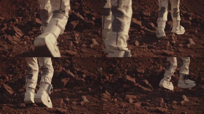 宇航员在火星上检查岩石