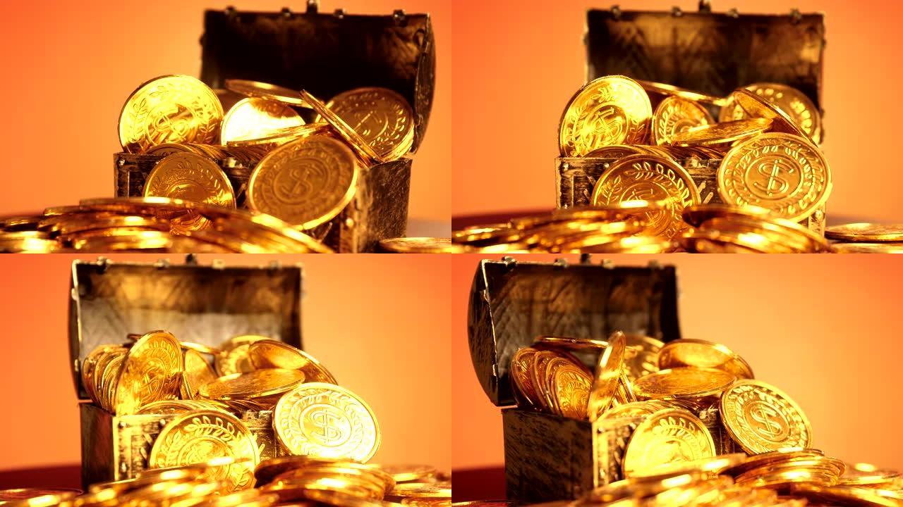 宝箱里的金币通货膨胀堆积金币堆积