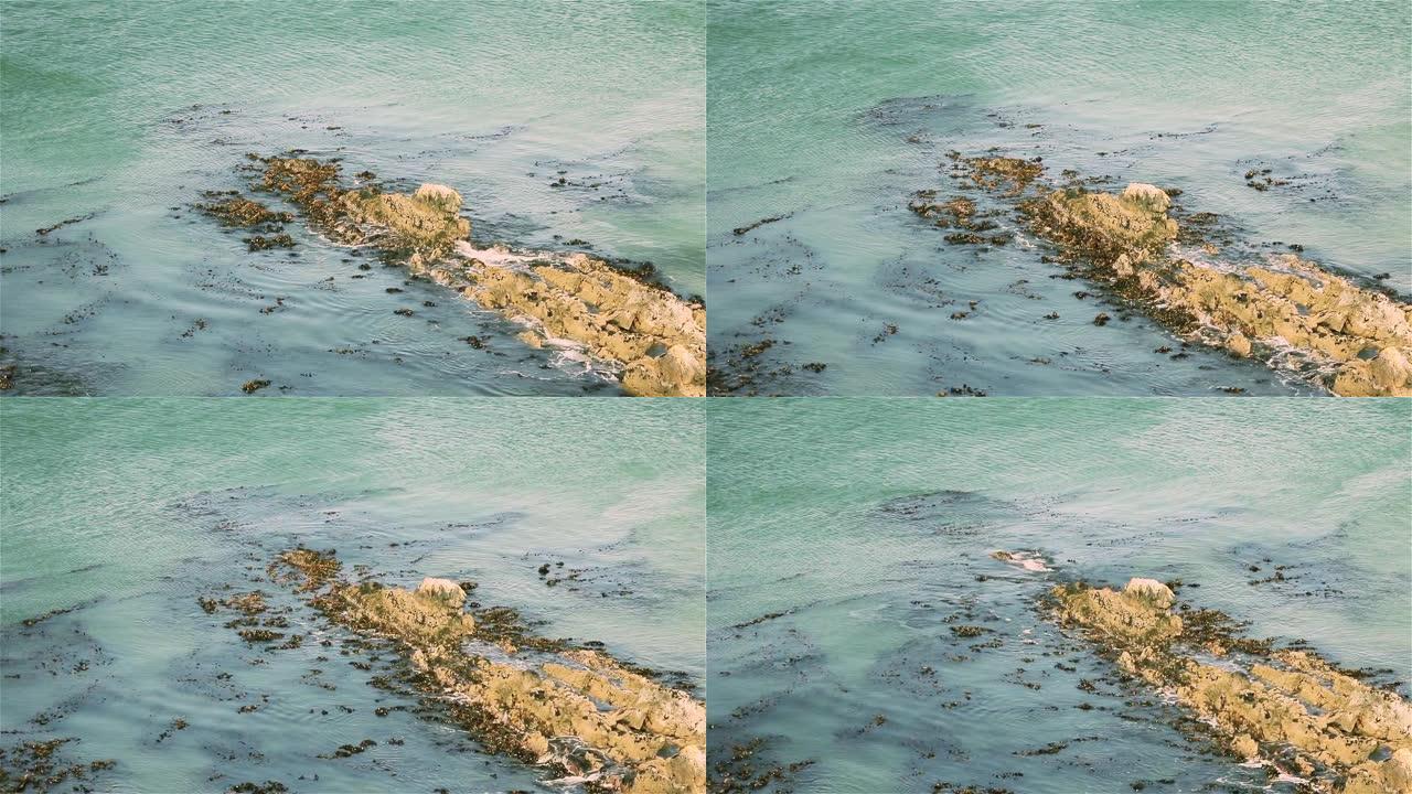 海浪撞击福克兰群岛海岸 (马尔维纳斯群岛)。