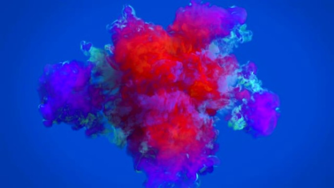 彩色烟雾爆炸抽象色彩渲染粒子水墨流动蓝色