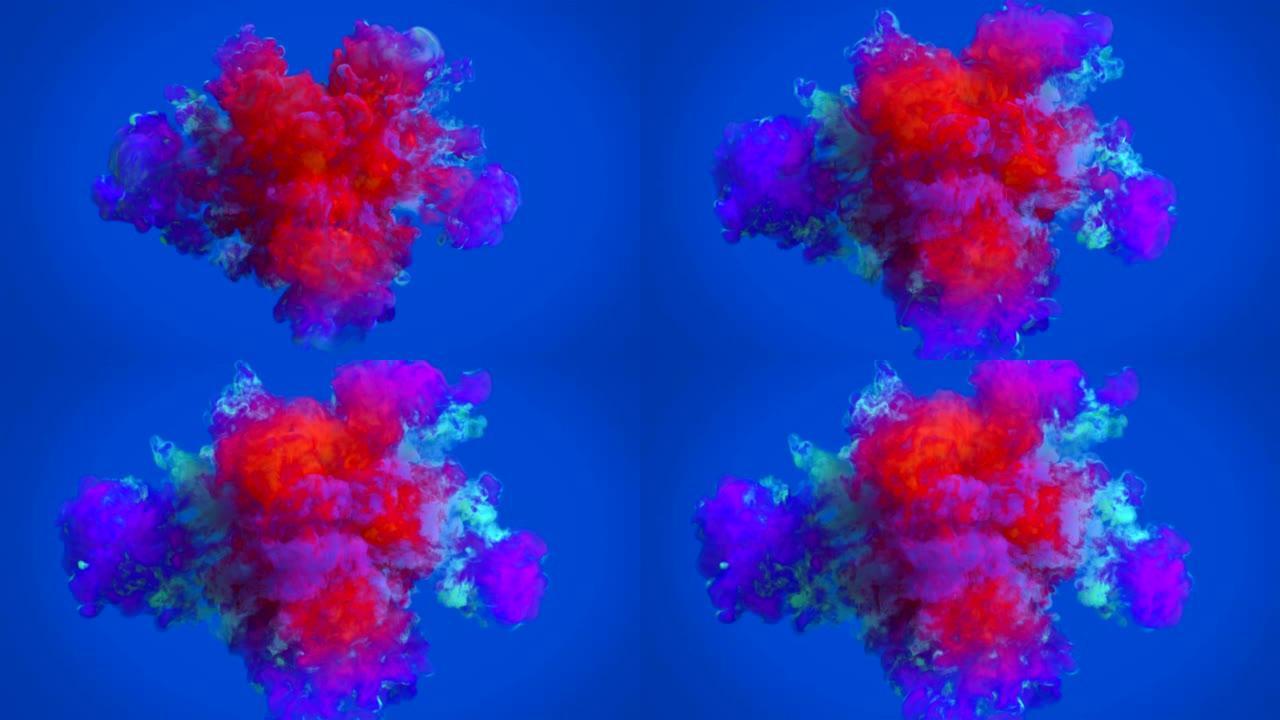 彩色烟雾爆炸抽象色彩渲染粒子水墨流动蓝色