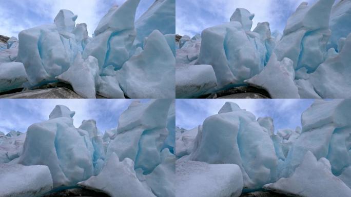 蓝色冰川的照片。挪威Jostedalsbreen国家公园。UHD, 4K