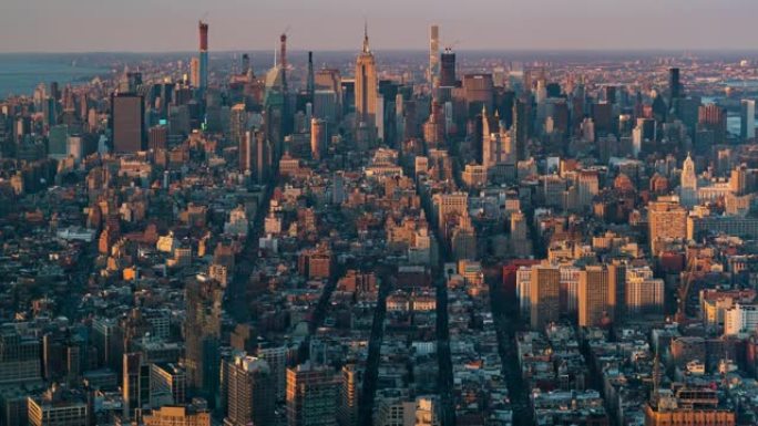 延时: 纽约市天际线的鸟瞰图