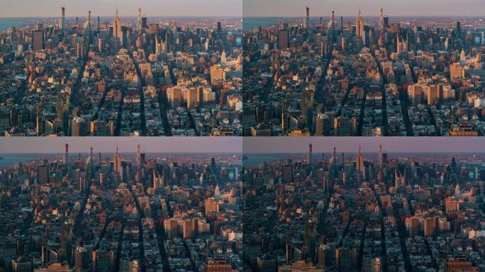 延时: 纽约市天际线的鸟瞰图