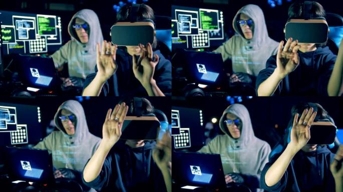 VR眼镜中一名男子和一名女士的黑客攻击过程