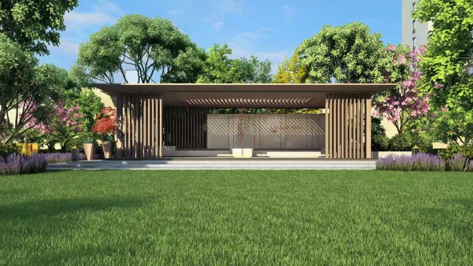 新中式建筑风格园林三维动画