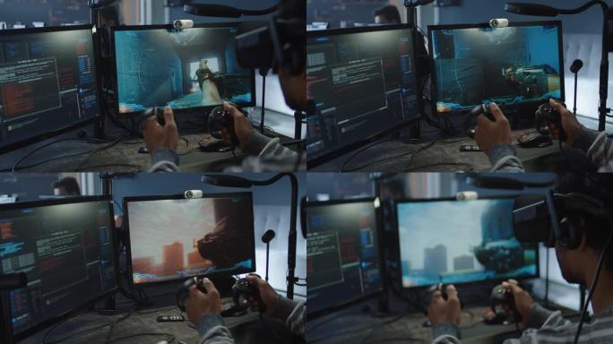 男子玩VR游戏男子玩VR游戏设计虚拟现实