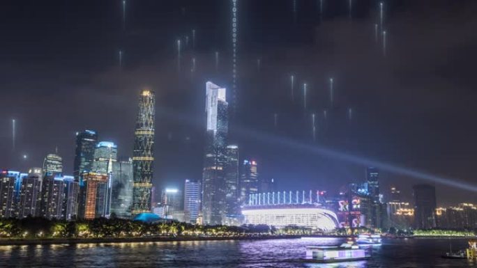 智能城市矩阵粒子延时都市夜景