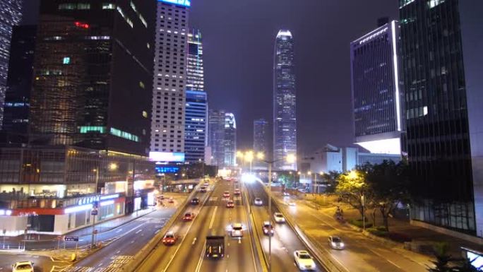 香港中区道路和摩天大楼的平移镜头