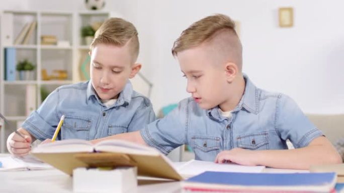 10岁的同卵双胞胎在家学习
