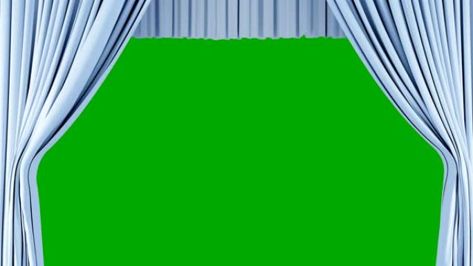 经典戏剧浅蓝色抽象窗帘开启，升起，绿屏关闭。3d动画剧场舞台幕与阿尔法面具。