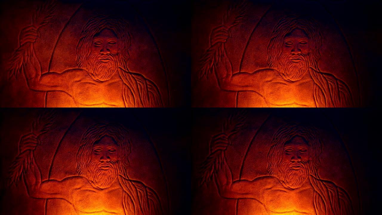 宙斯雕刻的古希腊神在火光中被点燃