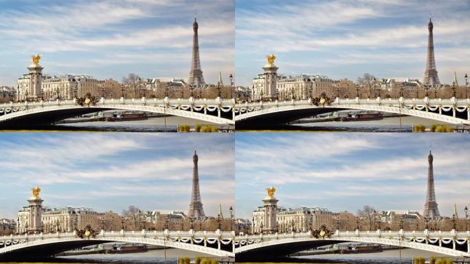 巴黎。长时间视频-1分钟。艾菲尔塔。桥。