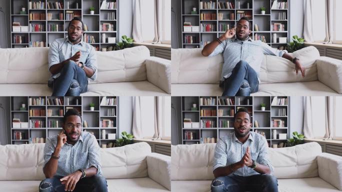 千禧一代非洲裔美国男子博客在客厅录制vlog