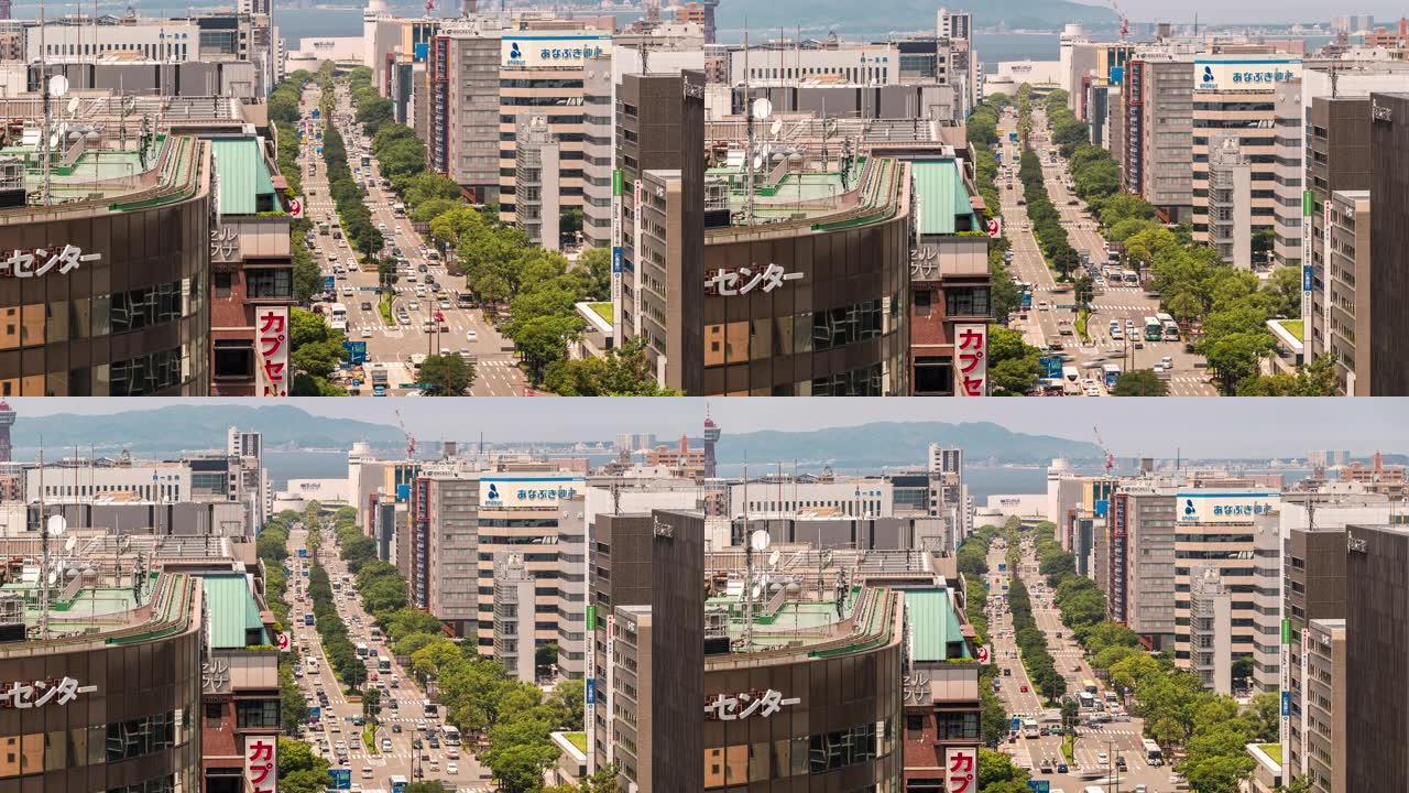 福冈博多福冈市中心福冈城市景观的延时鸟瞰图
