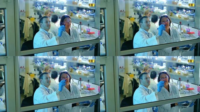 两名科学家在4k玻璃板上讨论