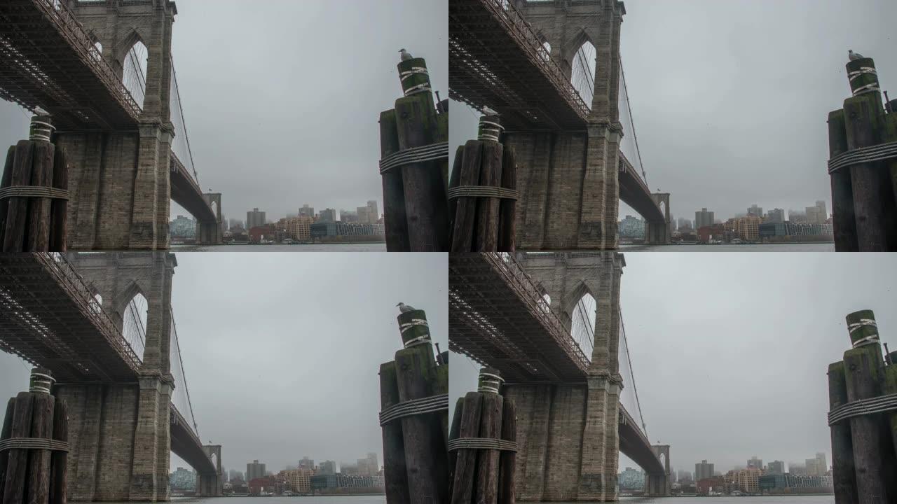 MS Time lapse云在美国纽约布鲁克林大桥上空滚滚