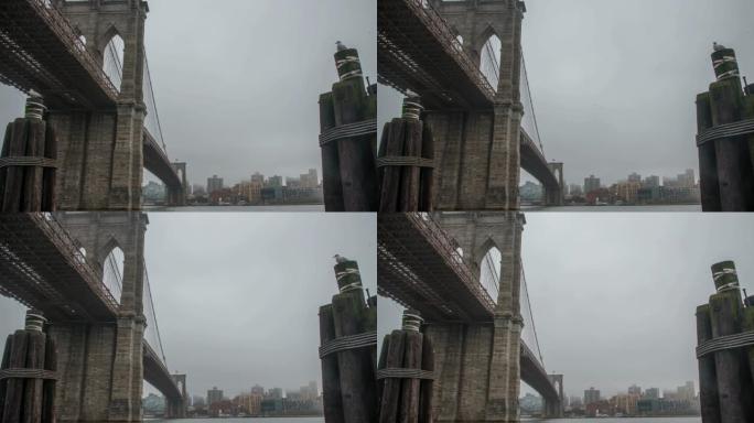 MS Time lapse云在美国纽约布鲁克林大桥上空滚滚