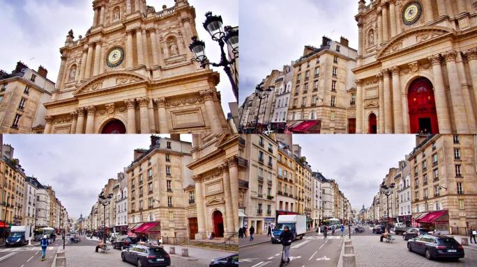法国教堂全景和巴黎街景