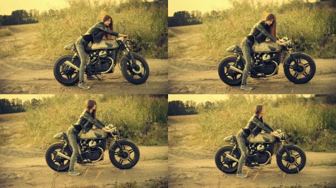 摇滚女人。在摩托车