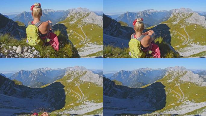 WS女人欣赏朱利安阿尔卑斯山的景色