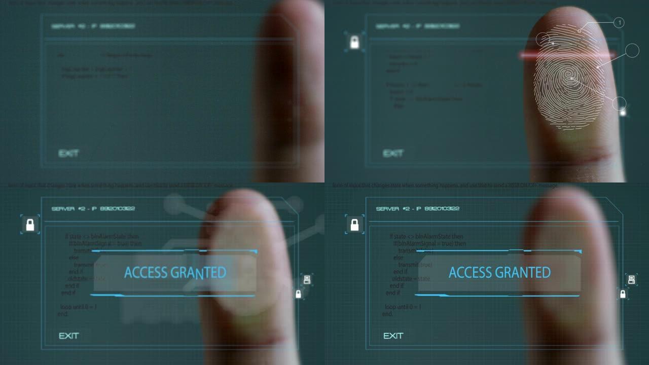 指纹靠在控制玻璃上进行生物识别扫描。