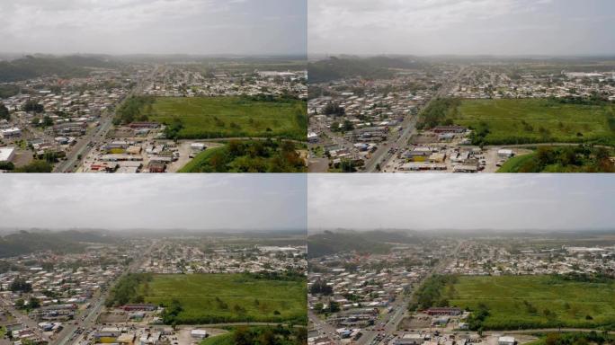 波多黎各居民区的空中建立镜头。