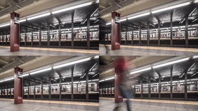 延时: 纽约地铁地铁站的背景行人拥挤