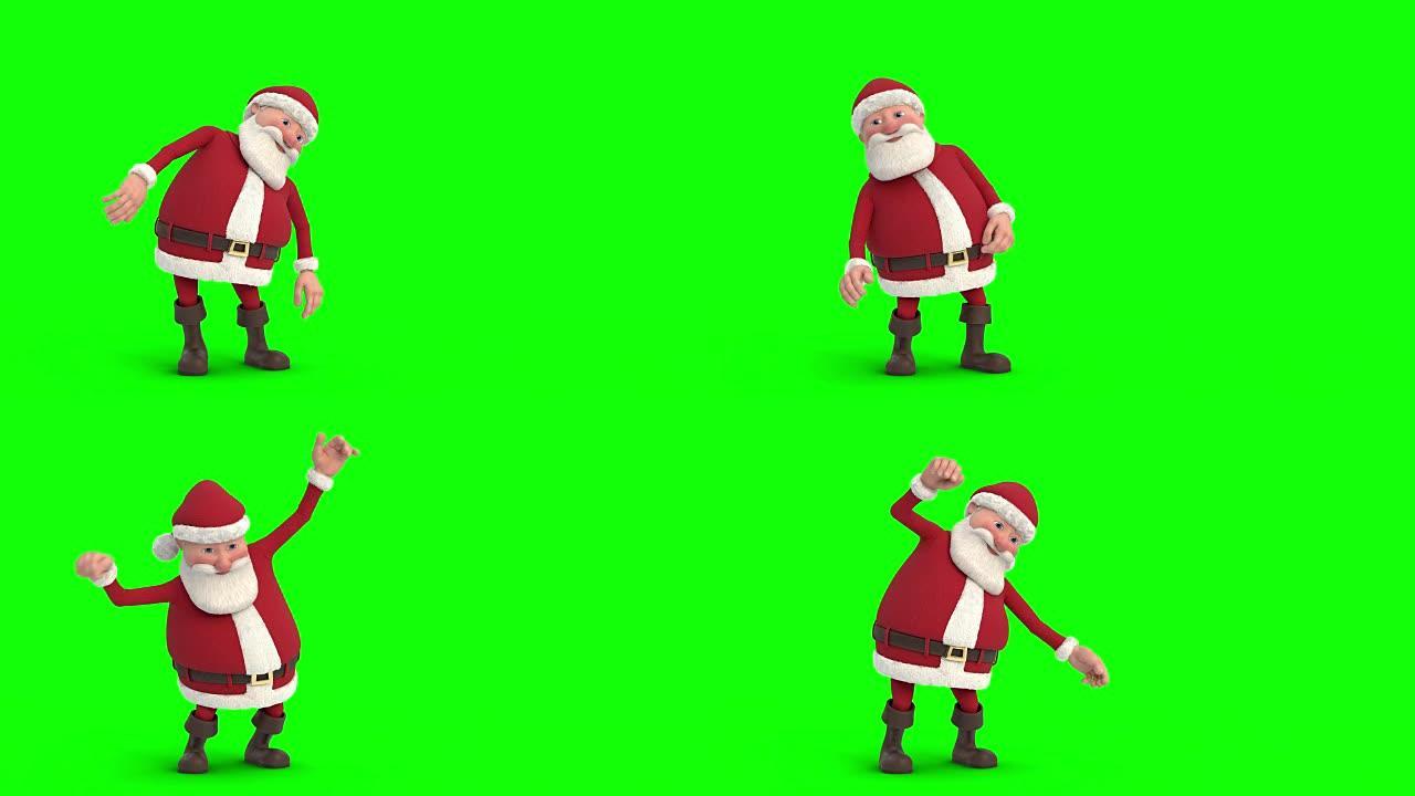 卡通圣诞老人跳舞-可循环3d动画-绿屏版，带复制空间