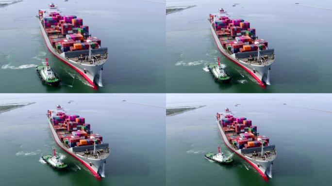 货船在海上航行，在世界各地运输货物。