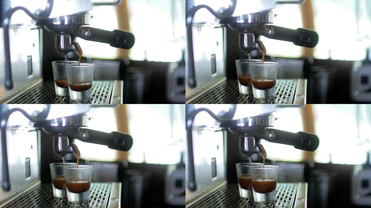 咖啡浓缩咖啡机上的热咖啡