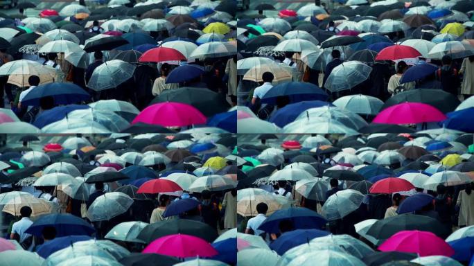 日本商人上午上班打伞下雨天