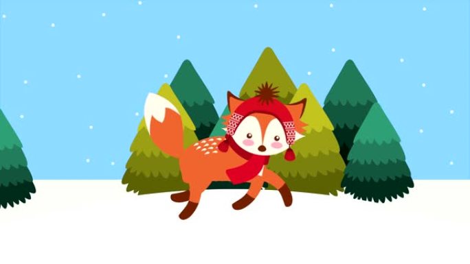 圣诞快乐，狐狸在雪景