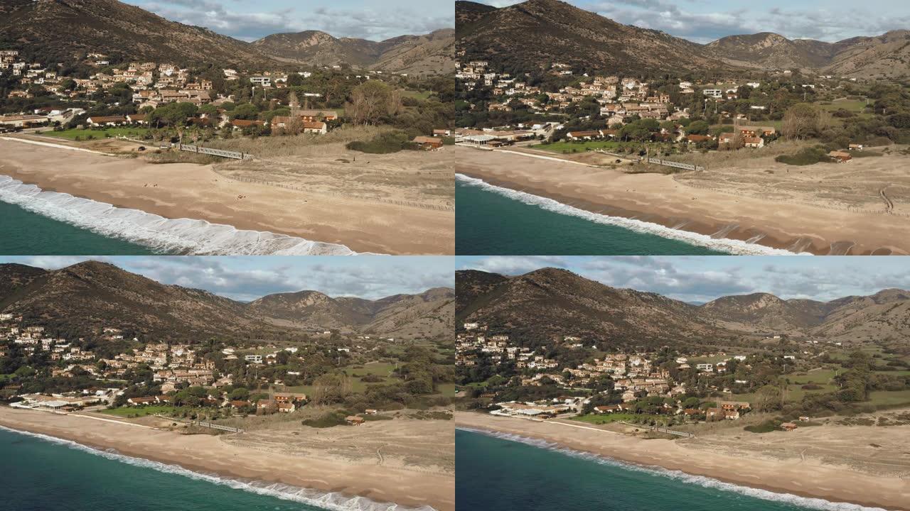 无人机飞越海滩海边建筑旅游景区景点海岸线