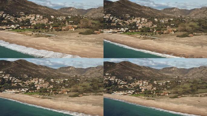 无人机飞越海滩海边建筑旅游景区景点海岸线