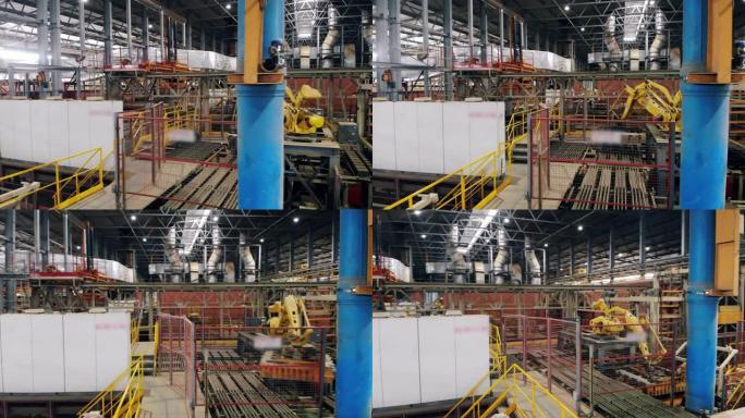 工业自动化机器在工业设施中移动箱子。