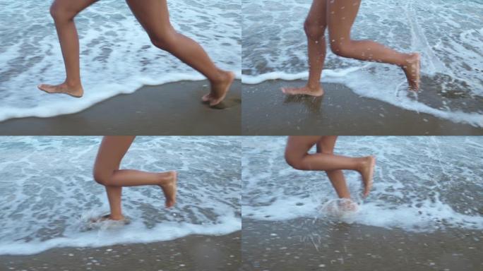 女性腿的慢动作溅入水中。