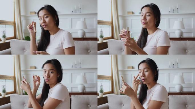 千禧一代亚洲女孩博客记录美容博客在家