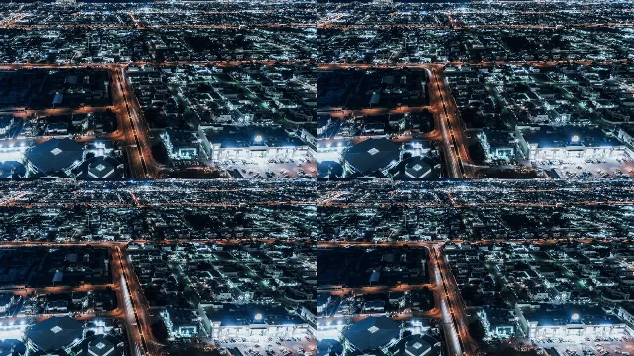 阿联酋迪拜夜间住宅区的T/L视图